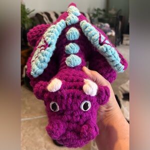 Purple and Blue Crochet Dragon Toy, handmade